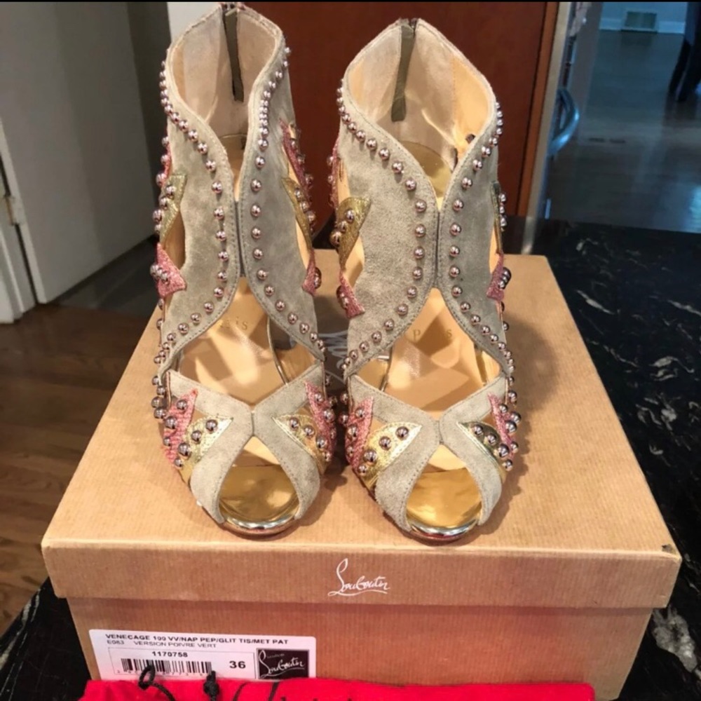 Christian Louboutin Suede Stud Heel Pump Bootie